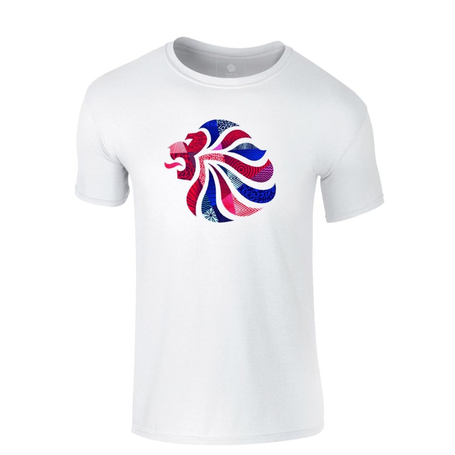 Casual Clothing Inkthreadable | Team Gb Abstract Lion Head Kid'S Cotton T-Shirt White