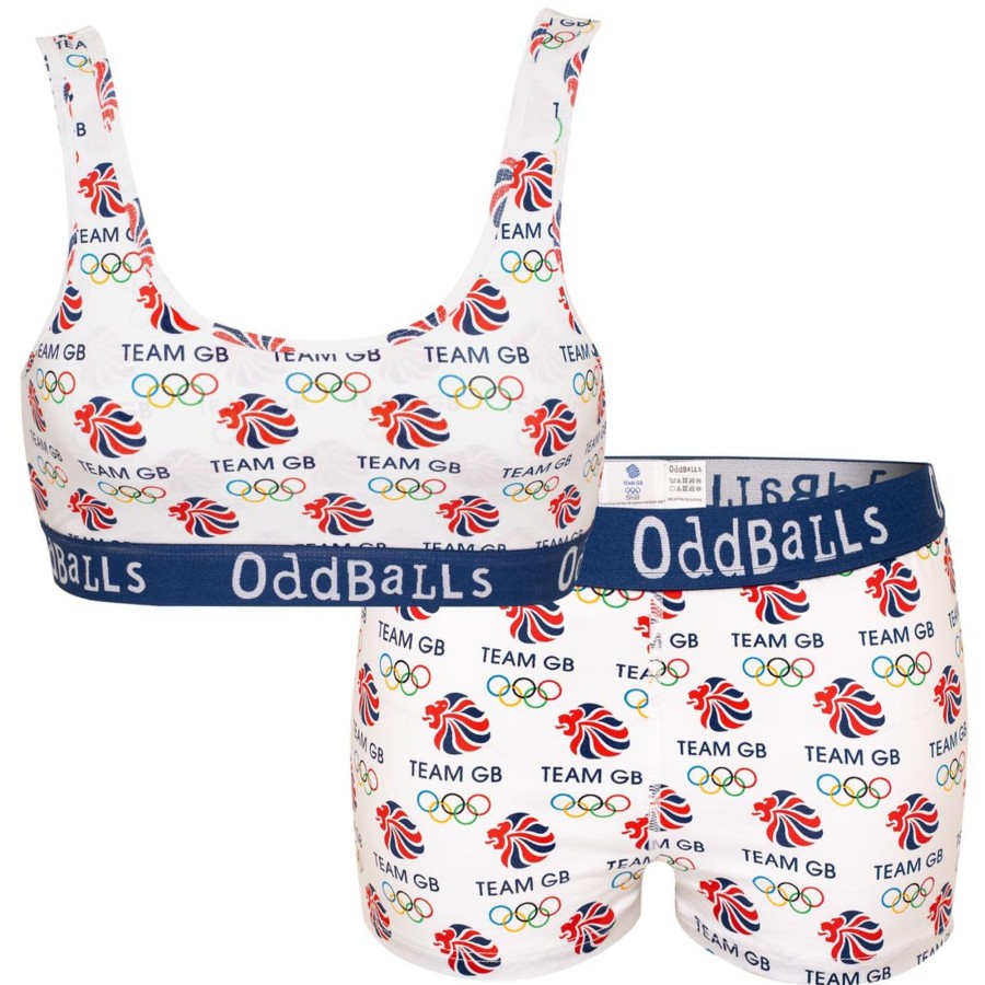 Casual Clothing Team GB Shop | Oddballs Women'S Bralette And Boxer Set - White