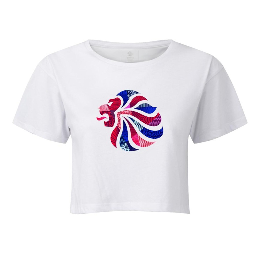 Casual Clothing Inkthreadable | Team Gb Abstract Lion Head Women'S Crop Top White