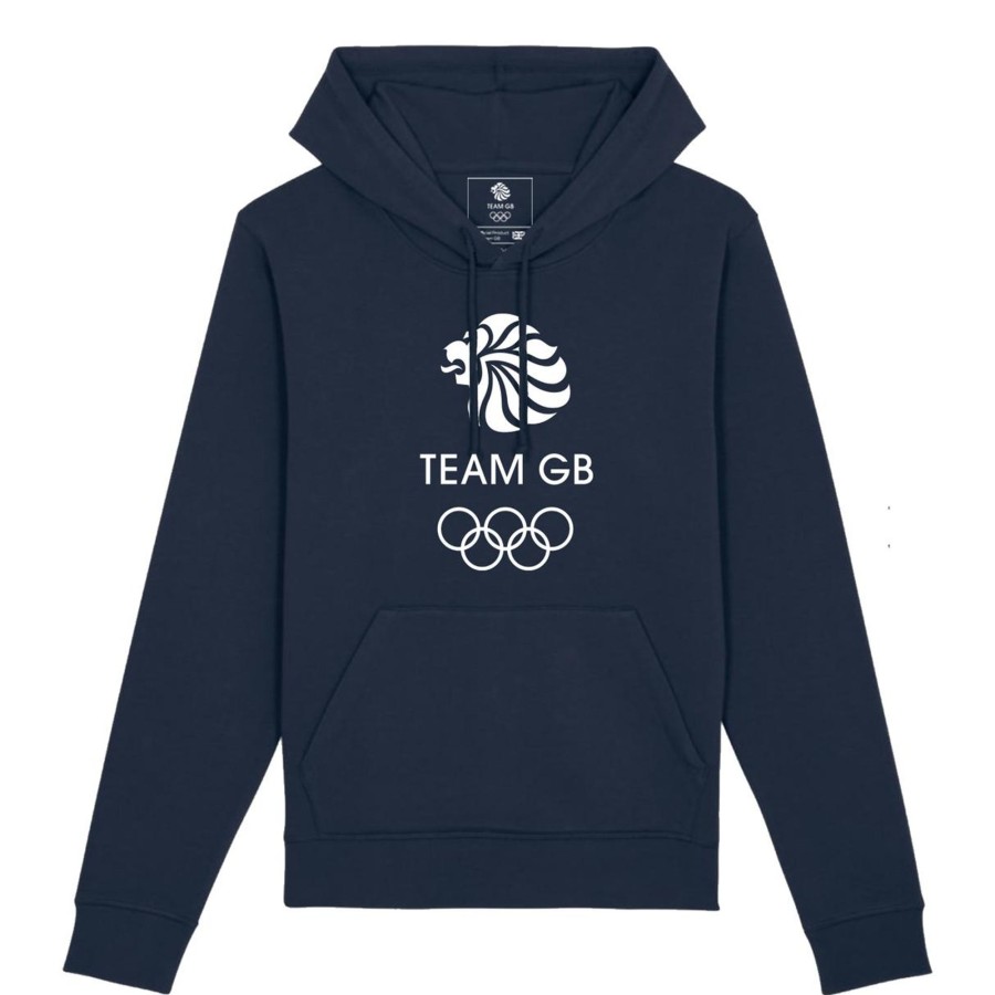 Casual Clothing Inkthreadable | Team Gb Large White Olympic Logo Hoodie Navy