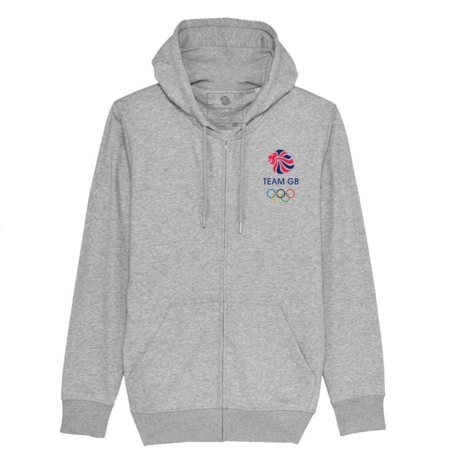 Casual Clothing Inkthreadable | Team Gb Small Olympic Logo Zip Hoodie Heather Grey