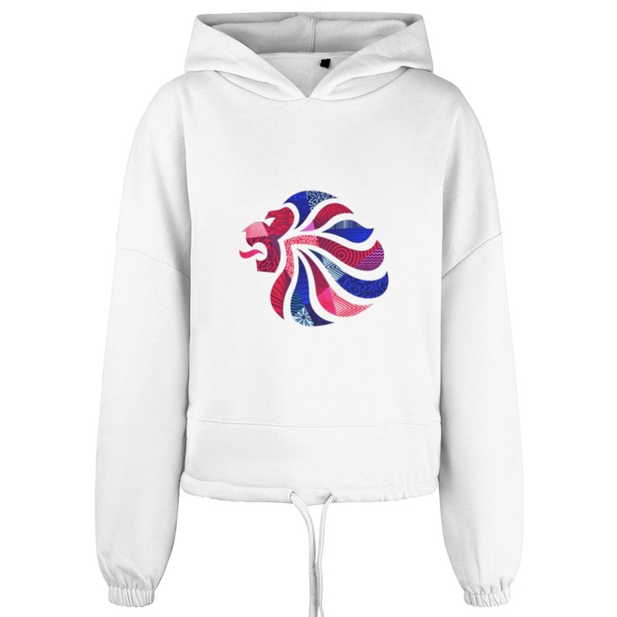 Casual Clothing Inkthreadable | Team Gb Abstract Lion Head White Oversized Cropped Hoodie